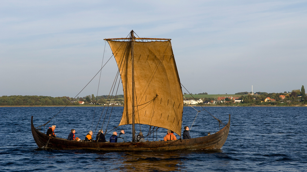 Viking ship sailing in Roskilde